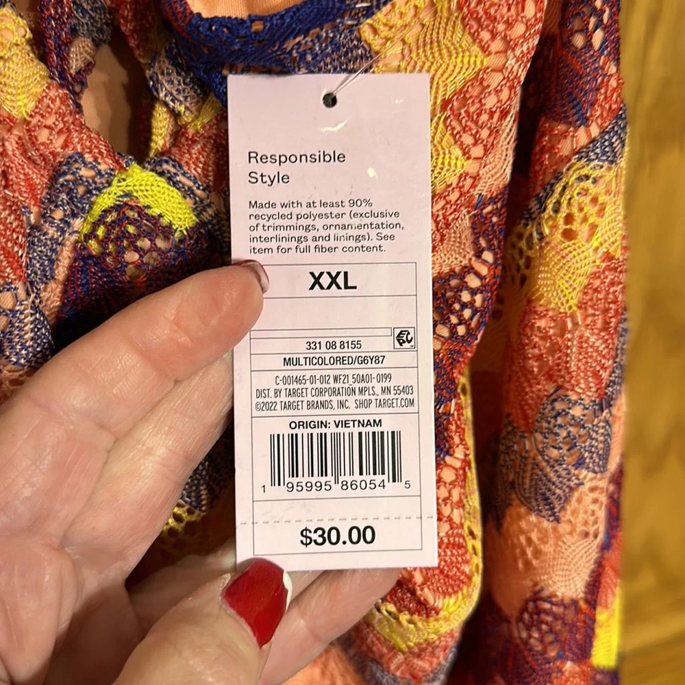 Wild fable Multicolored Crocheted fully lined halter slip midi dress corset back - Picture 7 of 9